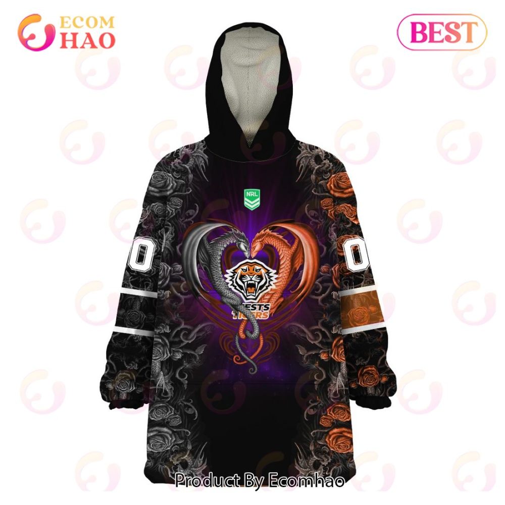 Personalized Nrl Wests Tigers Rose Dragon Oodie, Flanket, Blanket Hoodie, Snuggie - Image 4