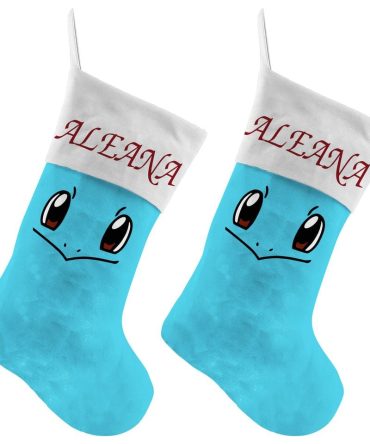 Custom Blue Cartoon Character Christmas Stocking - Personalized Name Holiday Decor