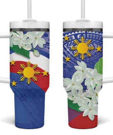Philippines Flag Sampaguita Jasmine With Polynesian Tribal Custom Stanley Cup 40 Oz Tumbler With Handle