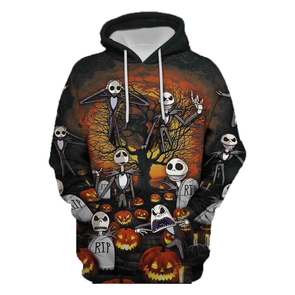 Dn Halloween Hoodie Many Jack Skellington In Graveyard Halloween Night Hoodie