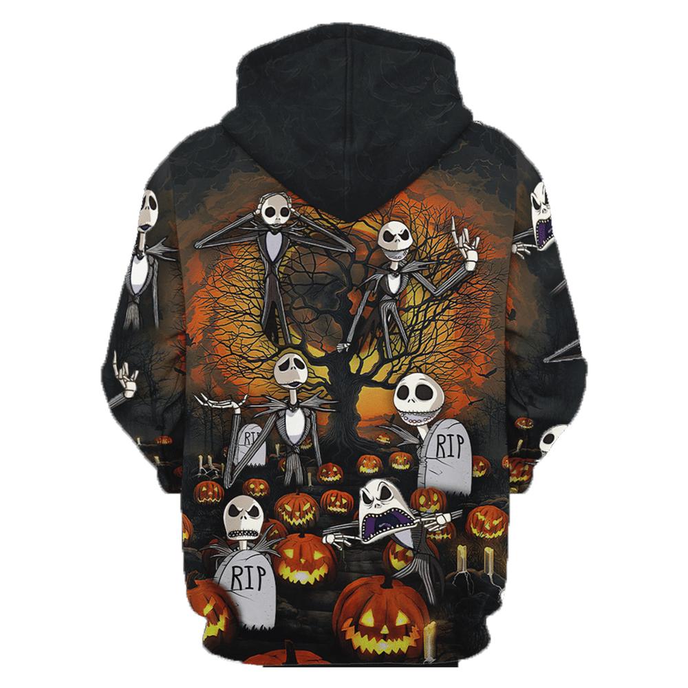 Dn Halloween Hoodie Many Jack Skellington In Graveyard Halloween Night Hoodie - Image 2