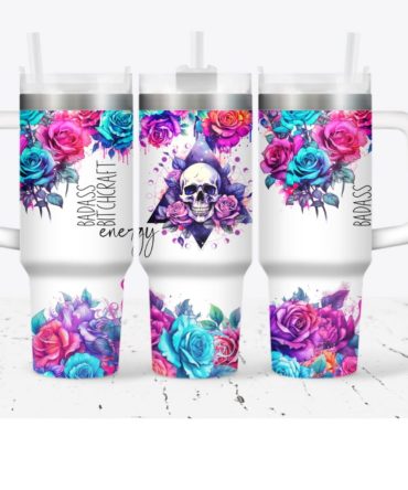 Skull Flower Custom Stanley Cup 40 Oz Tumbler With Handle