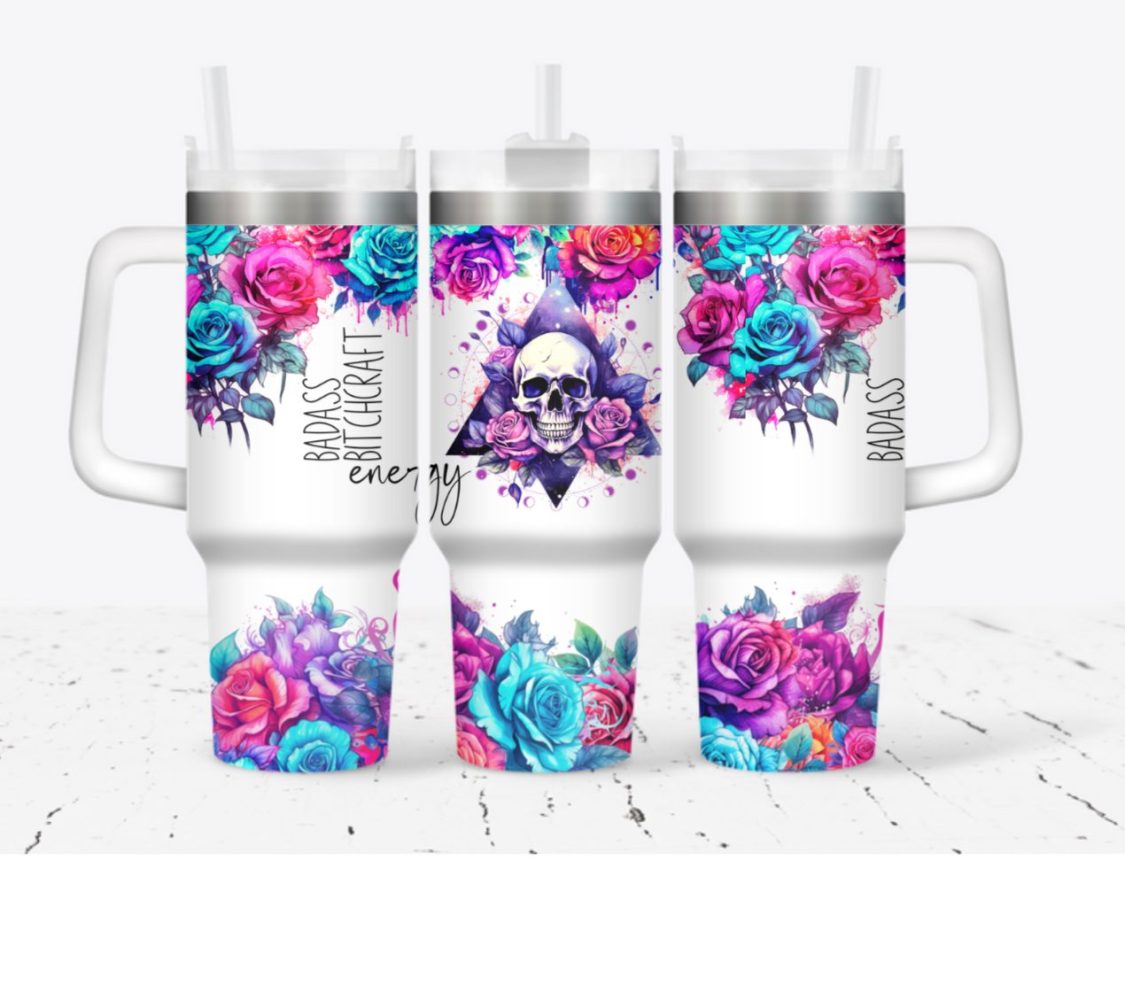 Skull Flower Custom Stanley Cup 40 Oz Tumbler With Handle